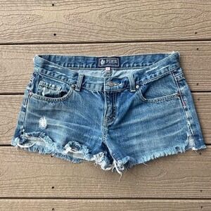 Y2K PINK VS Denim Mini Shorts Cut Off Distressed Size 6 Preppy